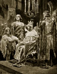Die Krönung Eduards II., 1308, Illustration aus „Hutchinsons Geschichte der britischen Nation“, um 1920