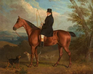 Der Reverend W. Parker auf einem Bay Hunter mit Hunden