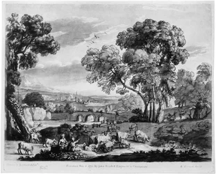 Pastorale Landschaft mit Fluss und Brücke