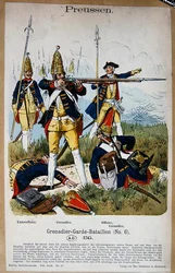 Preußische Grenadierwachen und Offiziere im Jahr 1745, ca. 1890
