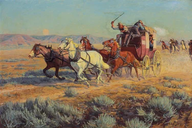 Postkutsche von berittenen Indianern verfolgt, 1912