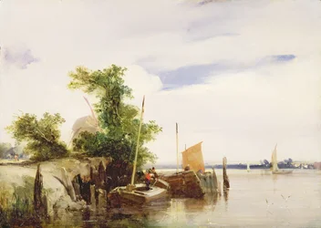 Lastkähne auf einem Fluss, ca. 1825-26 (signiert)