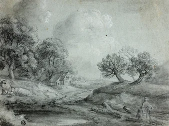 Landschaft mit Frau und Kühen (recto); Skizze einer Landschaft (verso)