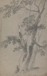 Hirte sitzt unter einem Baum