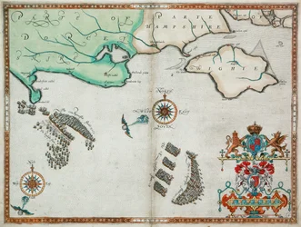 Die englischen und spanischen Flotten zwischen Portland Bill und der Isle of Wight am 2. - 3. August 1588