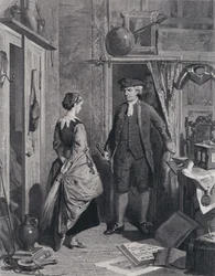 Der Antiquar und Lovel betreten das Heiligtum (Gravur)