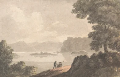 Figuren in einer romantischen Landschaft am See