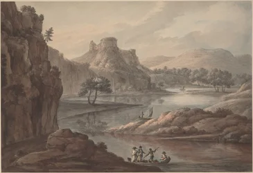 Flusslandschaft mit einer Burg
