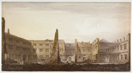 Blackwell Hall während des Abrisses, City of London
