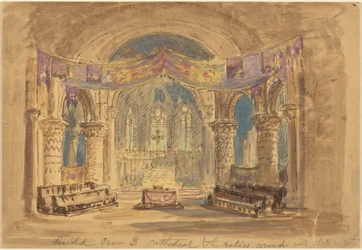 Harold Szene 3 Kathedrale (Die mit Stoff bedeckten Reliquien in der Mitte)