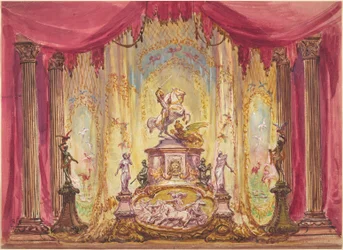 Bühnenbild mit einer Statue von Sankt Georg, der den Drachen tötet
