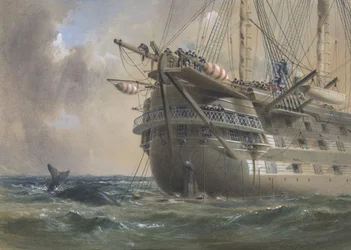 H.M.S. Agamemnon legt das Atlantische Telegraphenkabel 1858: Ein Wal kreuzt die Linie