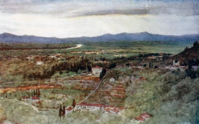 Die grünen Ebenen der Toskana und der gewundene Arno