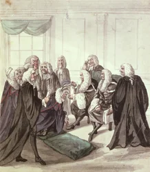 Ein Blick in die Westminster Hall bei einem Aufruf der Anwälte, 18. Jahrhundert