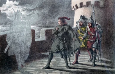 Hamlet sieht den Geist seines Vaters auf den Zinnen von Schloss Elsinore