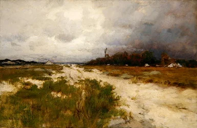 Küstenlandschaft, Dünen und Windmühle