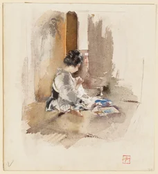 Nähendes japanisches Mädchen