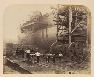 Männer bei der Arbeit neben den Startketten der Great Eastern, 18. November 1857