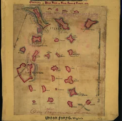 Umrisse der Union Forts auf der Südseite des Potomac, 1862 (Karte)
