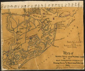 Karte von Morris, Folly, Coles und James Island(s) usw. und Charleston Harbor S.C., zeigt Union- und Rebellenforts und Batterien, 1864