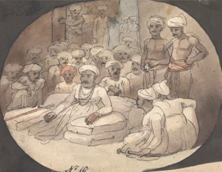 Skizze von Mahaji Sindia in seinem Zelt