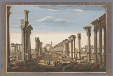 Ansicht der Ruine des Bogens der Kolonnade in Palmyra, von der Westseite gesehen