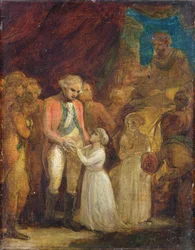 Die beiden Söhne von Tipu Sahib, Sultan von Mysore, werden General Cornwallis als Geiseln übergeben, ca. 1792