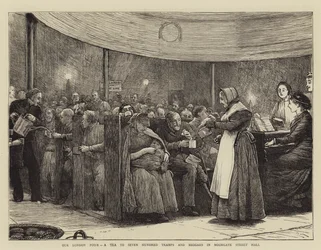 Unser Londoner Arme, ein Tee für siebenhundert Landstreicher und Bettler in der Moorgate Street Hall