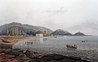 Blick auf den Nordstrand vom Counsel House, Prince of Wales Island, um 1820
