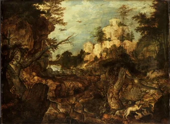 Wildschweinjagd in einer felsigen Landschaft