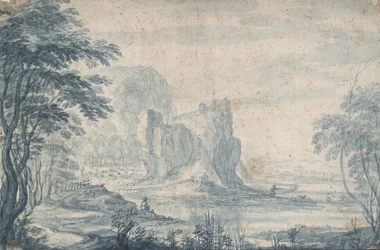 Landschaft mit Fischer und Entenjäger
