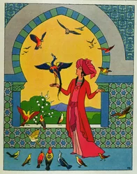 Die Prinzessin konsultiert den Vogel Bulbulhezar, Illustration für 