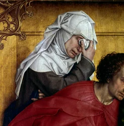 Kreuzabnahme. Detail der trauernden Figur. Altargemälde von Rogier Van Der Weyden (1400-1464) 1435 (Detail)
