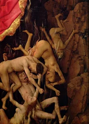 Das Jüngste Gericht, Detail des Sturzes der Verdammten in die Hölle, um 1445-50
