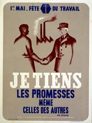 Propagandaposter von Marschall Pétain, dem Vichy-Französischen Führer, für das Maifest der Arbeiter im Kriegsfrankreich