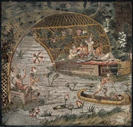Bankett unter einer Pergola am Nil (Detail der Nil-Mosaik von Palestrina)