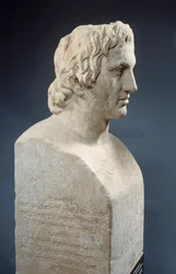 Büste Alexanders des Großen, bekannt als „Hermes Azara“, römische Arbeit nach einer Bronzestatue des Lysipp. Um 330 v. Chr. Paris, Louvre
