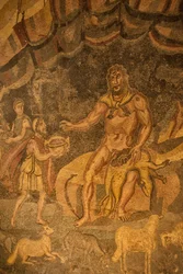 Zyklopen-Bodenmosaik, Villa Romana del Casale, Piazza Armerina, Sizilien, Italien