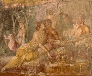 Fresko mit einer Trikliniumsszene aus Pompeji, Italien