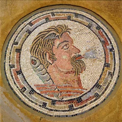 Kopf eines Mannes, römisches Mosaik aus dem Haus des Orpheus, 3. Jahrhundert n. Chr.