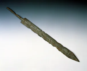 Legionärsschwert oder Gladius, von der römischen Stätte in Newstead, Melrose, 80-100 n. Chr. (Bronze)