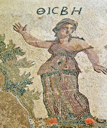 Pyramus und Thisbe, Detail von Thisbe, Haus des Dionysos, Paphos, Zypern