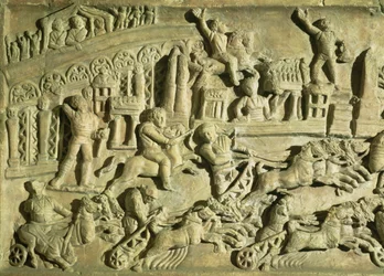 Relief, das Spiele im Circus Maximus darstellt
