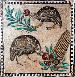 Römische Kunst: Mosaik mit Perlhühnern. 1. oder 2. Jahrhundert v. Chr. Rom, Museo Nazionale Romano