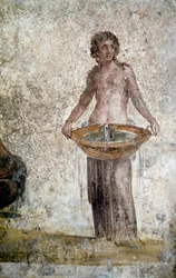 Römische Kunst: Darstellung einer Nymphe. Detail eines Freskos aus dem Haus der Vestalinnen in Pompeji. 1. Jahrhundert n. Chr. Paris, Louvre-Museum