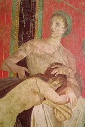Frau tröstet den Eingeweihten, Südwand, Oecus 5 (Detail)