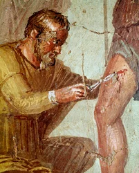 Der verwundete Aeneas wird von Iapyx mit Hilfe von Venus behandelt (Fresko, 54-79 n. Chr.)