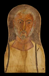 Älterer Mann flankiert von ägyptischen Göttern, ca. 250 n. Chr.