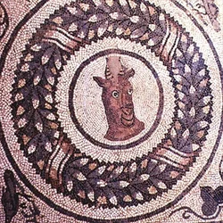 Antilopenkopf, römisches Mosaik, frühes 4. Jahrhundert