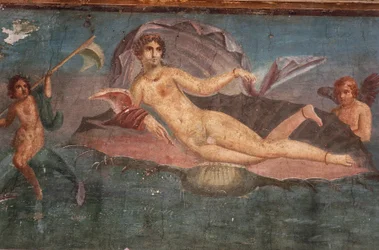 Detail des Freskos im Haus der Venus in der Muschel, Pompeji, Kampanien, Römische Zivilisation